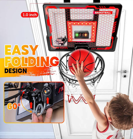 Indoor Basketball Hoop Pro, Mini Basketball Hoop Over The Door with LED